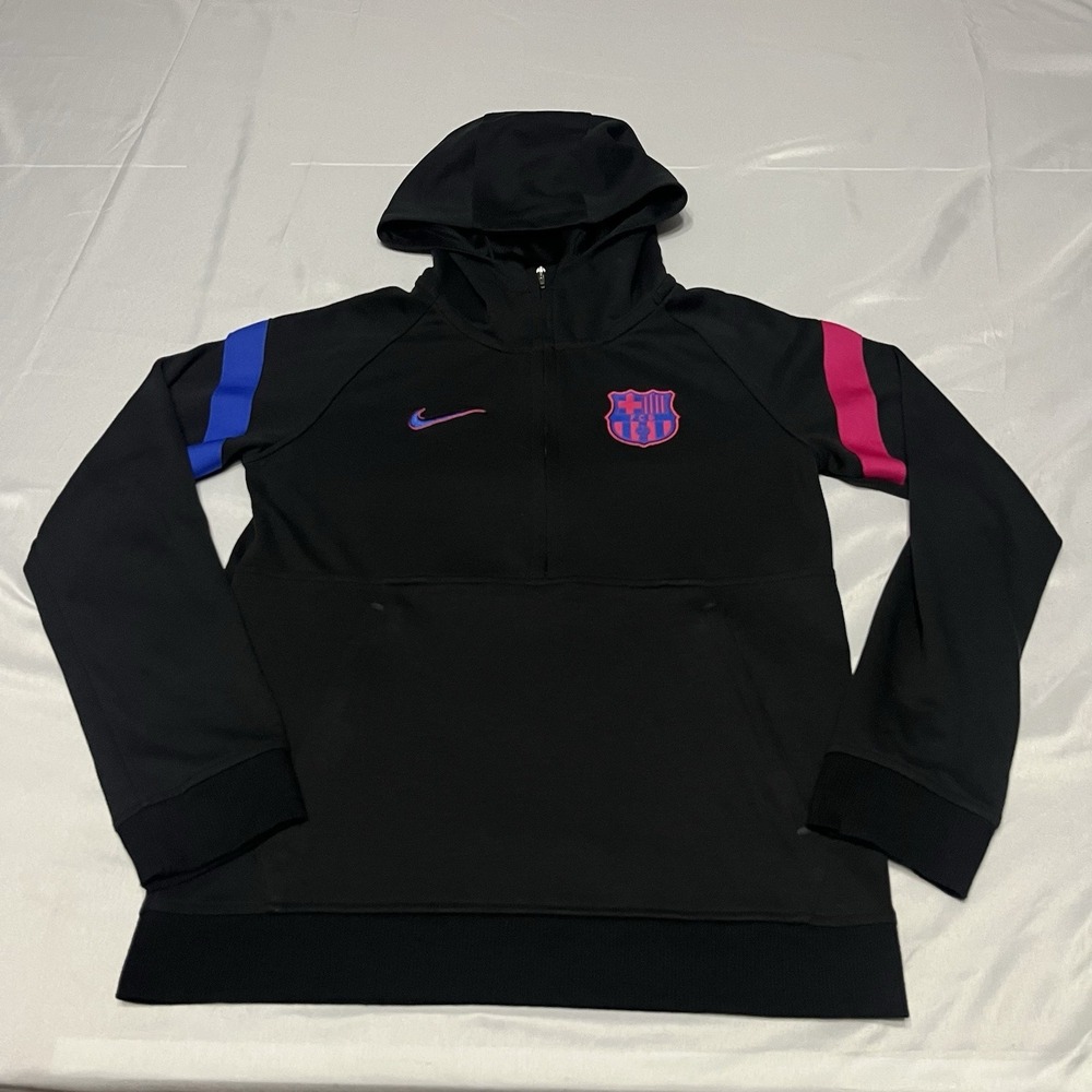 Nike FC Barcelona 2021/22 1/2-Zip Hoodie YOUTH Large Training Pullover Black